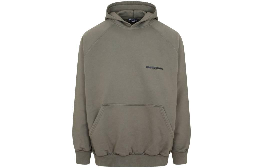 Balenciaga FW22 Logo Print Oversized Hoodie Military Green Menswear. 697879TMVH22930
