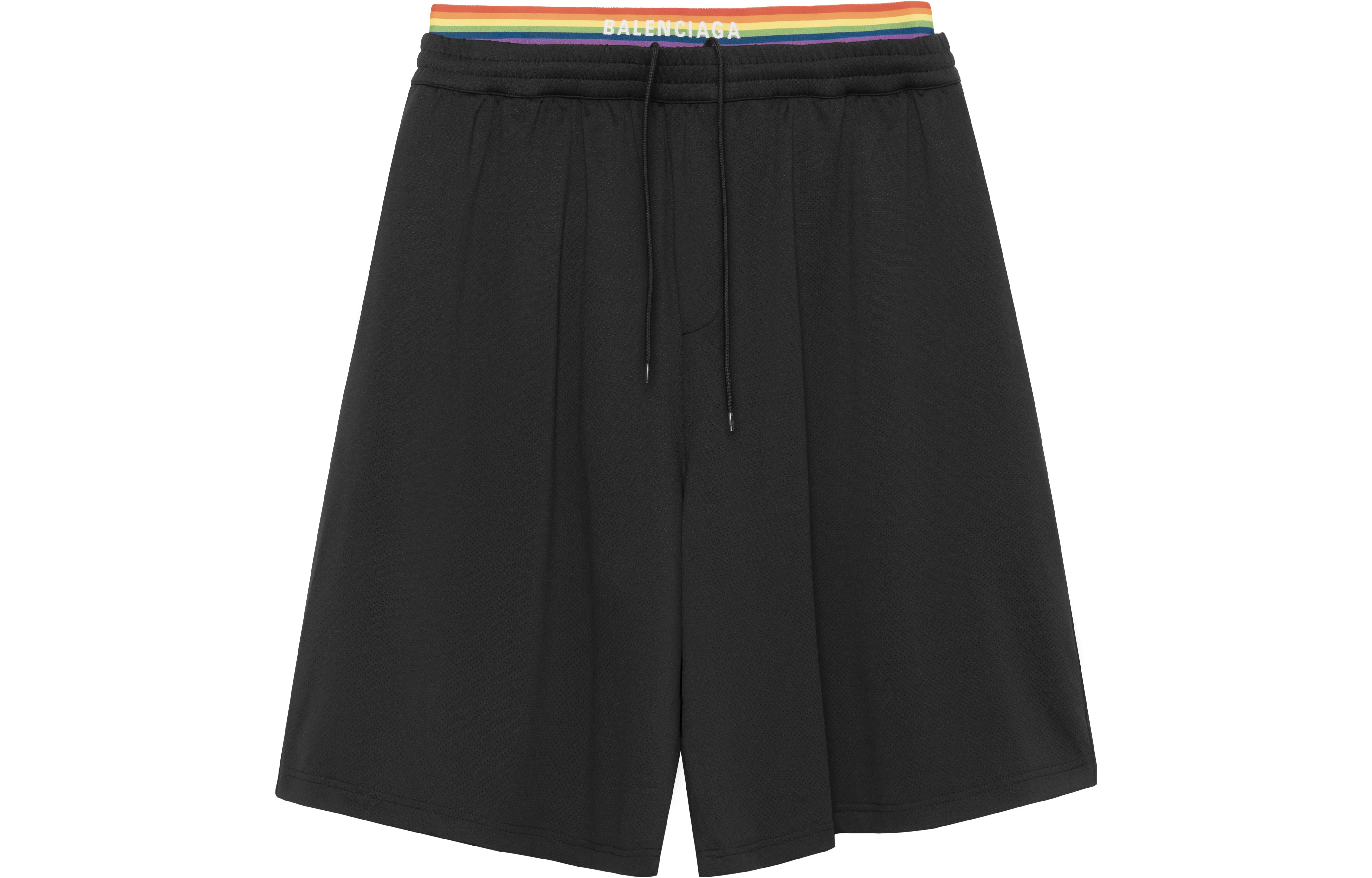 Lookbook Balenciaga FW22 Logo Print Striped Relaxed Fit Shorts Black Men’s Casual Wear. 7040464C0B41000