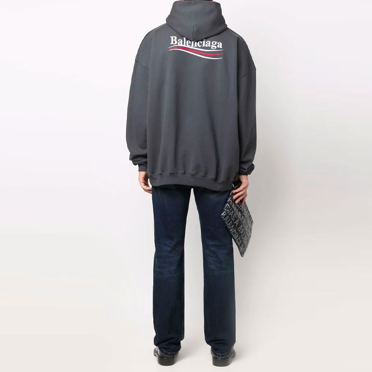 Shop Balenciaga FW22 Logo Print Unisex Gray Hoodie Sweatshirt 620973TKVI91366