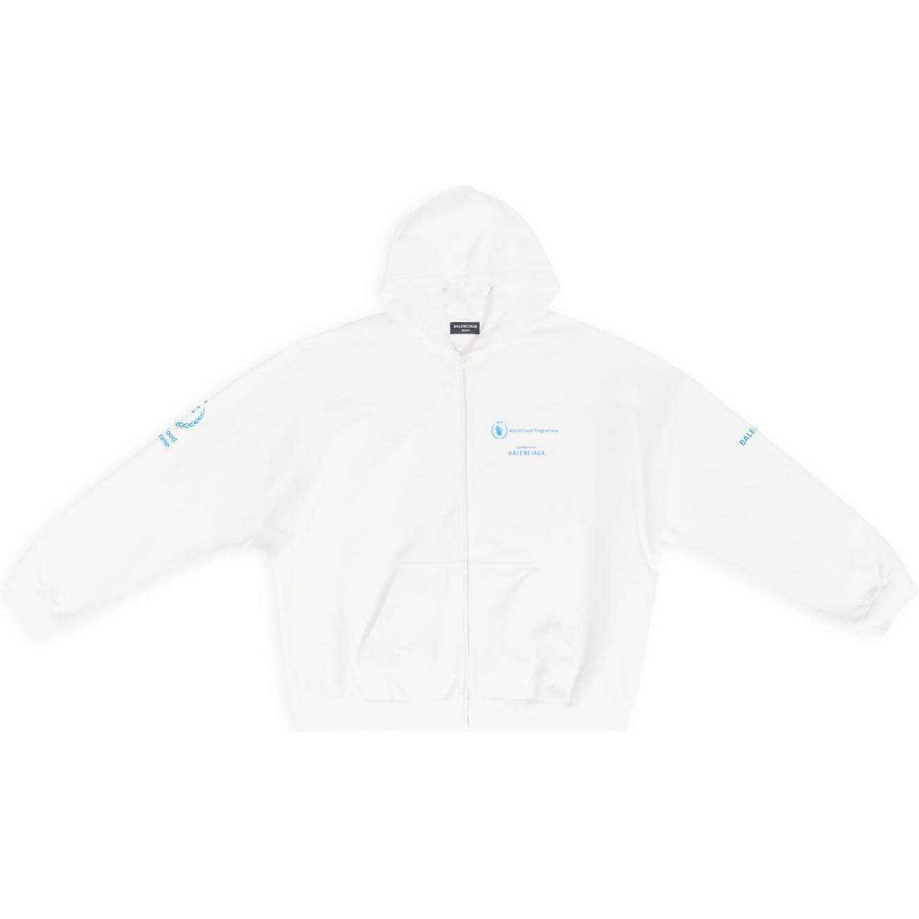 Balenciaga FW22 Logo Print Zip-Up White Long Sleeve Sweatshirt 674719TMVL19086