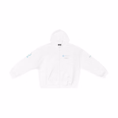 Balenciaga FW22 Logo Print Zip-Up White Long Sleeve Sweatshirt 674719TMVL19086