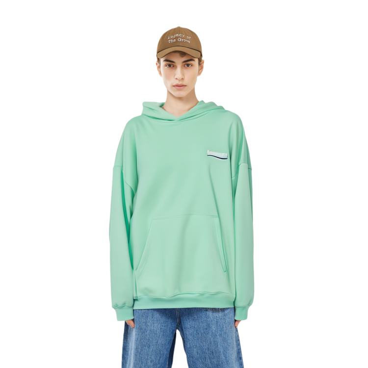 Shop Balenciaga FW22 Mint Green Logo Print Oversized Hoodie for Men. 620973TKVI93461