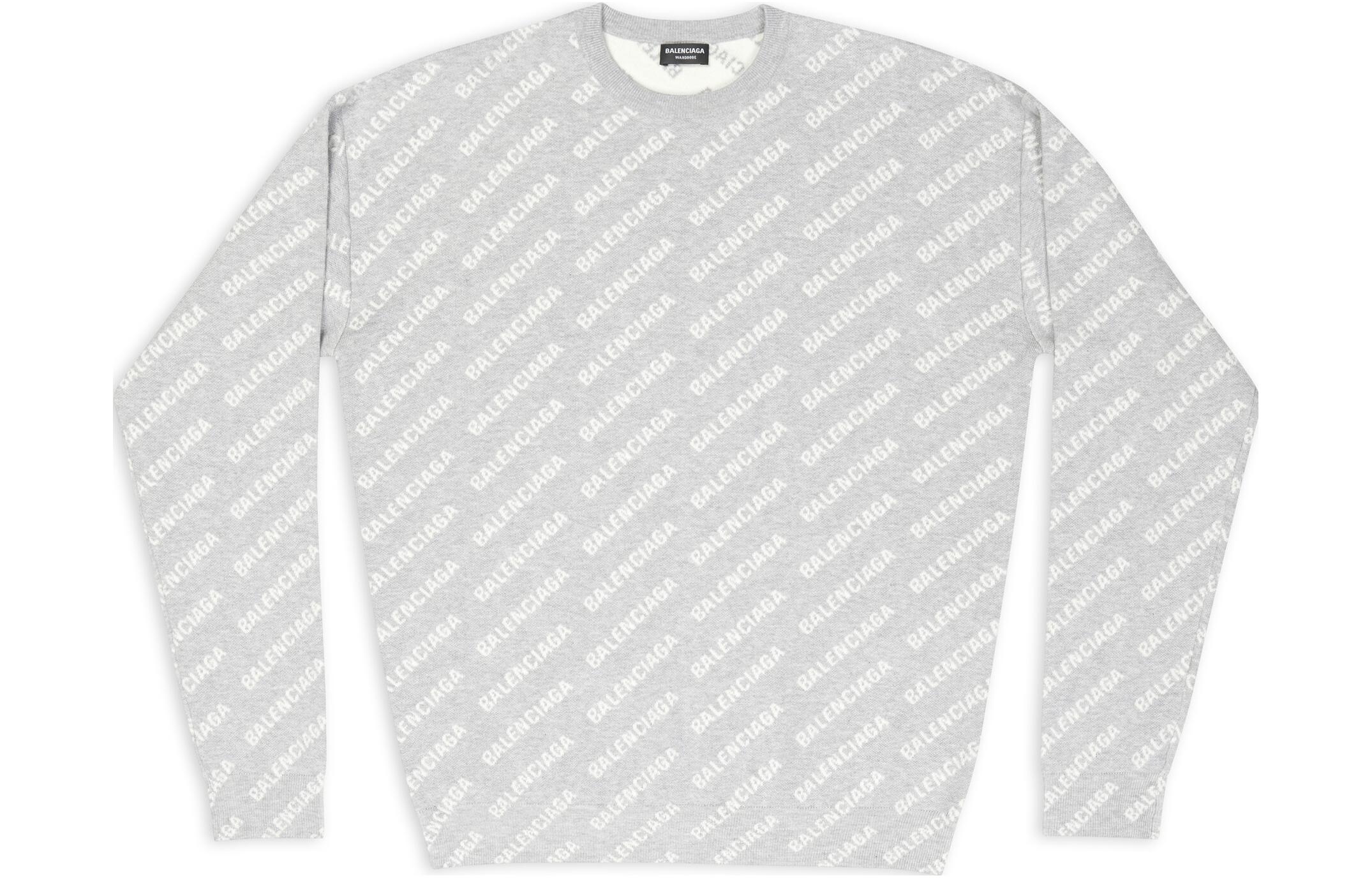 Balenciaga FW22 Monogram Logo Crewneck Long Sleeve Sweater Grey . 702952T32331461