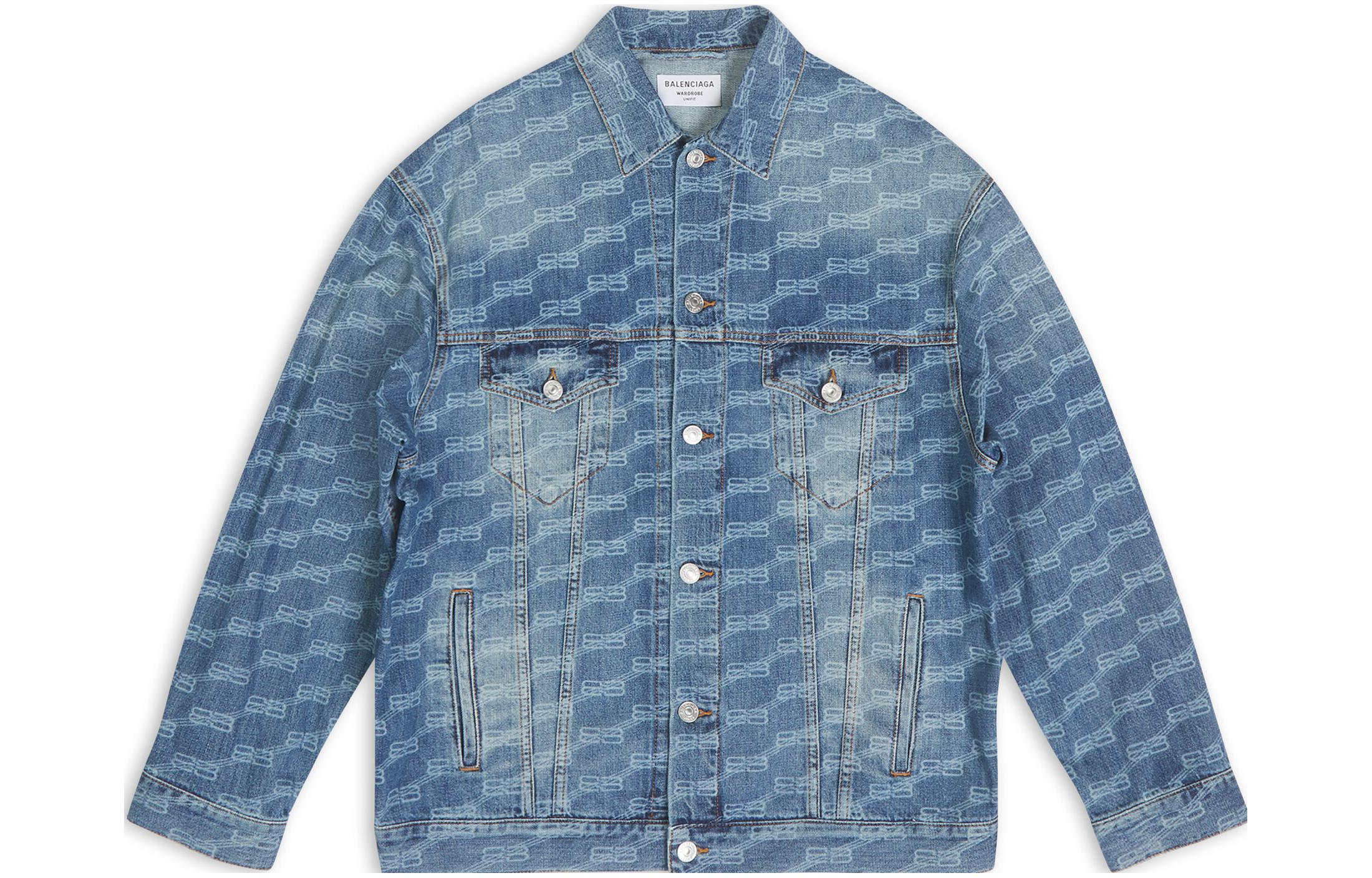 Balenciaga FW22 Monogram Logo Denim Jacket Blue Unisex Slim Fit 675208TMW370443