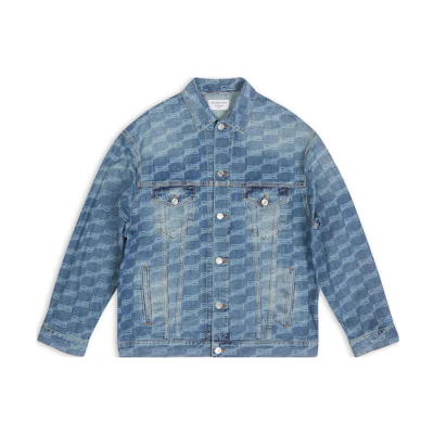 Balenciaga FW22 Monogram Logo Denim Jacket Blue Unisex Slim Fit 675208TMW370443