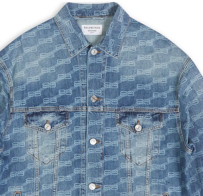 Balenciaga Jaket Denim Monogram Logo Biru Unisex Slim Fit FW22. 675208TMW370443 Cheap Balenciaga Jaket Denim Monogram Logo Biru Unisex Slim Fit FW22. 675208TMW370443