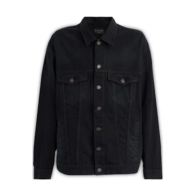 Balenciaga FW22 Monogram Print Single-Breasted Denim Jacket Black Regular Fit 732230TNW541129