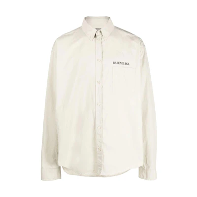 Balenciaga FW22 Nude Letter Print Loose Fit Button-Up Long Sleeve Shirt Men. 703843TKM019800