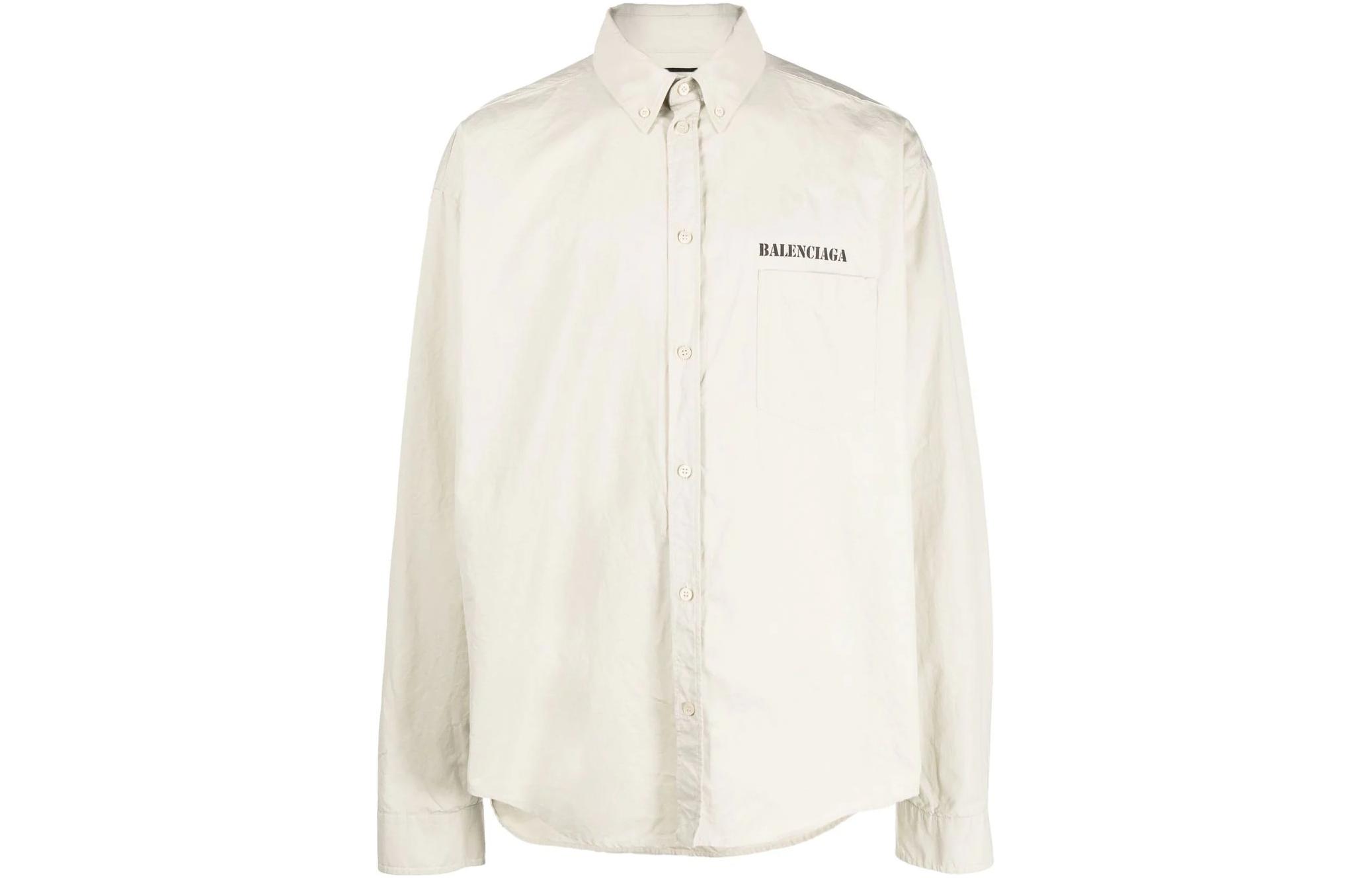 Order Balenciaga FW22 Nude Letter Print Loose Fit Button-Up Long Sleeve Shirt Men. 703843TKM019800
