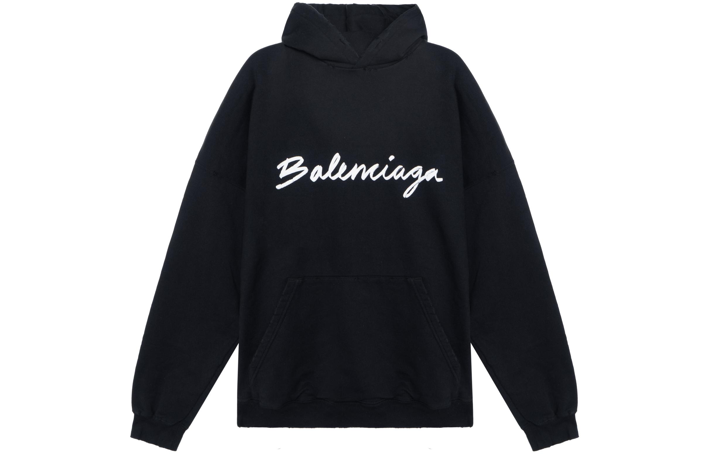 Balenciaga FW22 Oversized Handwritten Logo Black Hoodie  Casual Wear. 674986TMVB51070