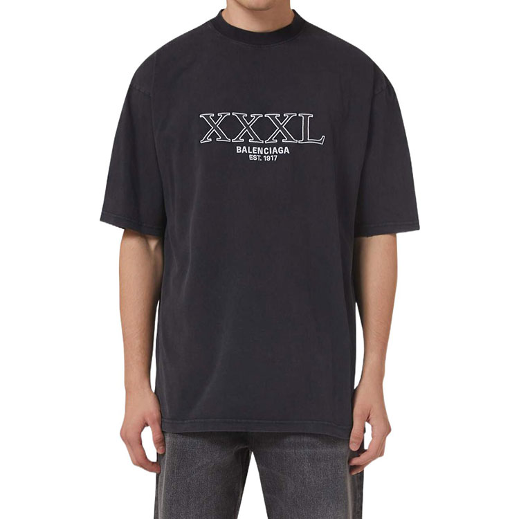 Shop Balenciaga FW22 寬鬆版Logo印花黑色T恤 XXL 641675TNVD81070