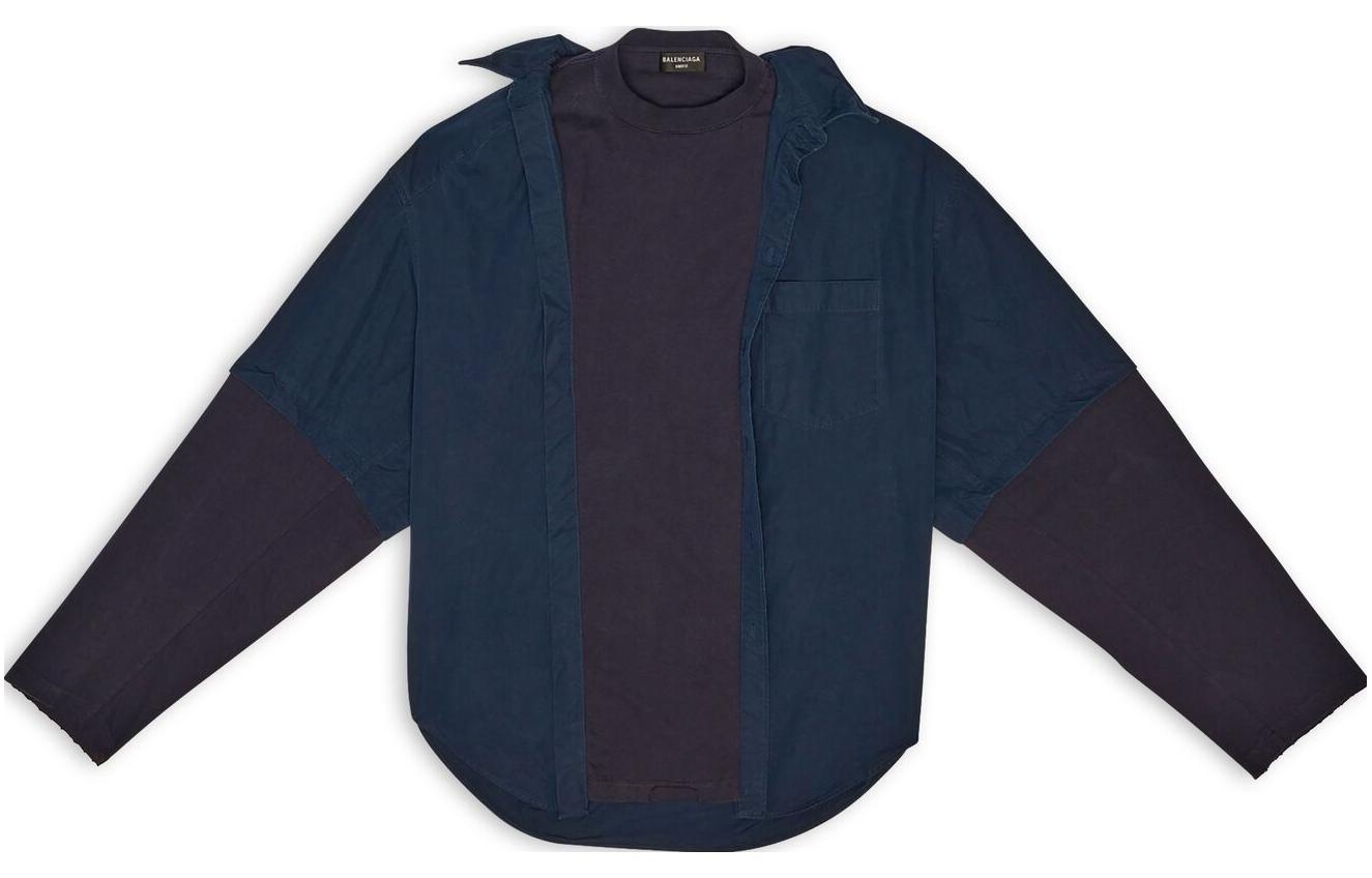 Balenciaga FW22 Patchwork Vintage Long Sleeve Shirt Unisex Navy Blue 699227TYB181000