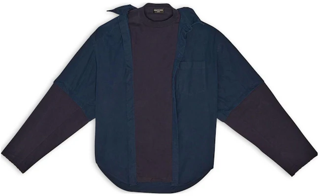 Balenciaga FW22 Kemeja Patchwork Vintage Unisex Lengan Panjang Biru Navy 699227TYB181000 Buy Balenciaga FW22 Kemeja Patchwork Vintage Unisex Lengan Panjang Biru Navy 699227TYB181000