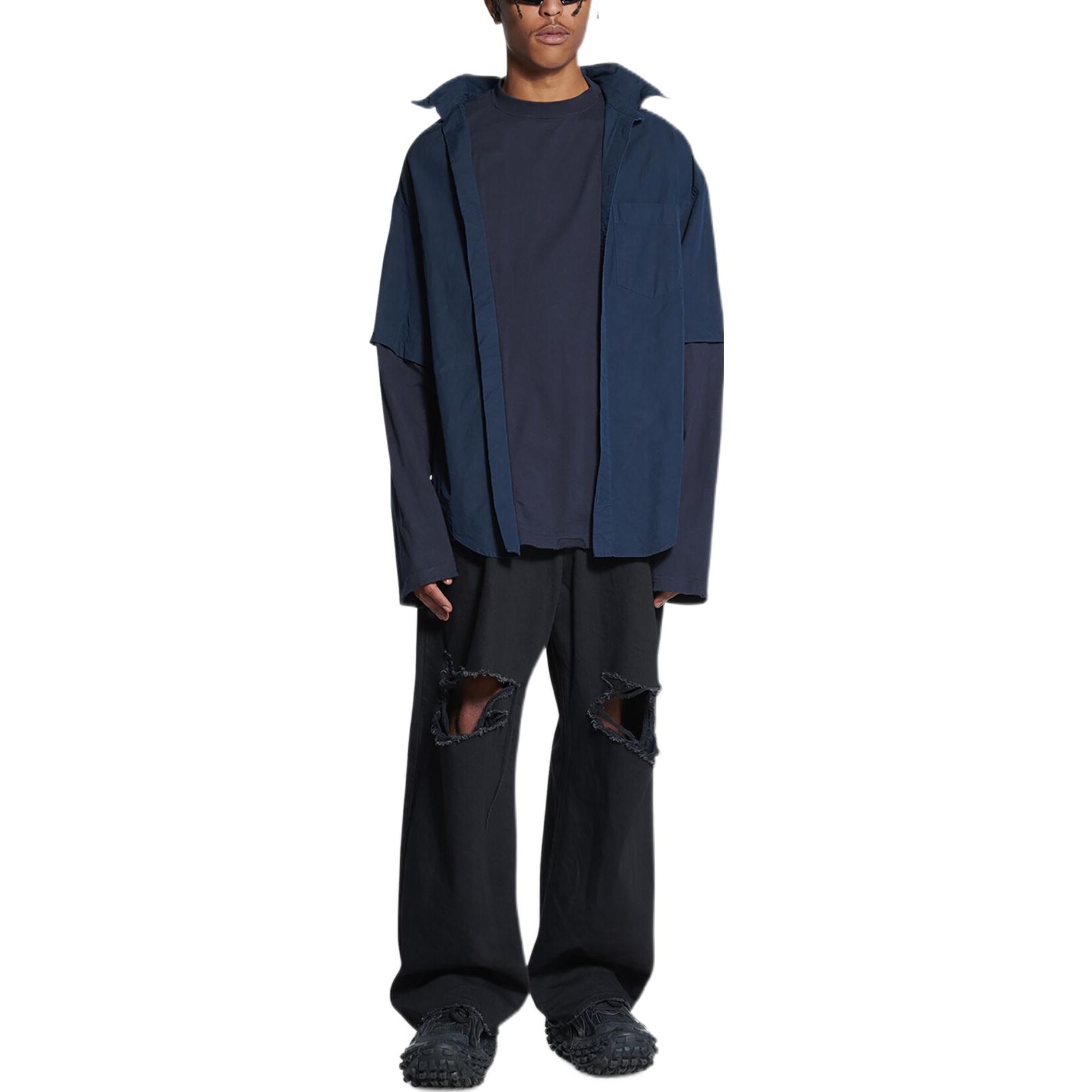 Balenciaga FW22 Patchwork Vintage Long Sleeve Shirt Unisex Navy Blue 699227TYB181000 圖 4