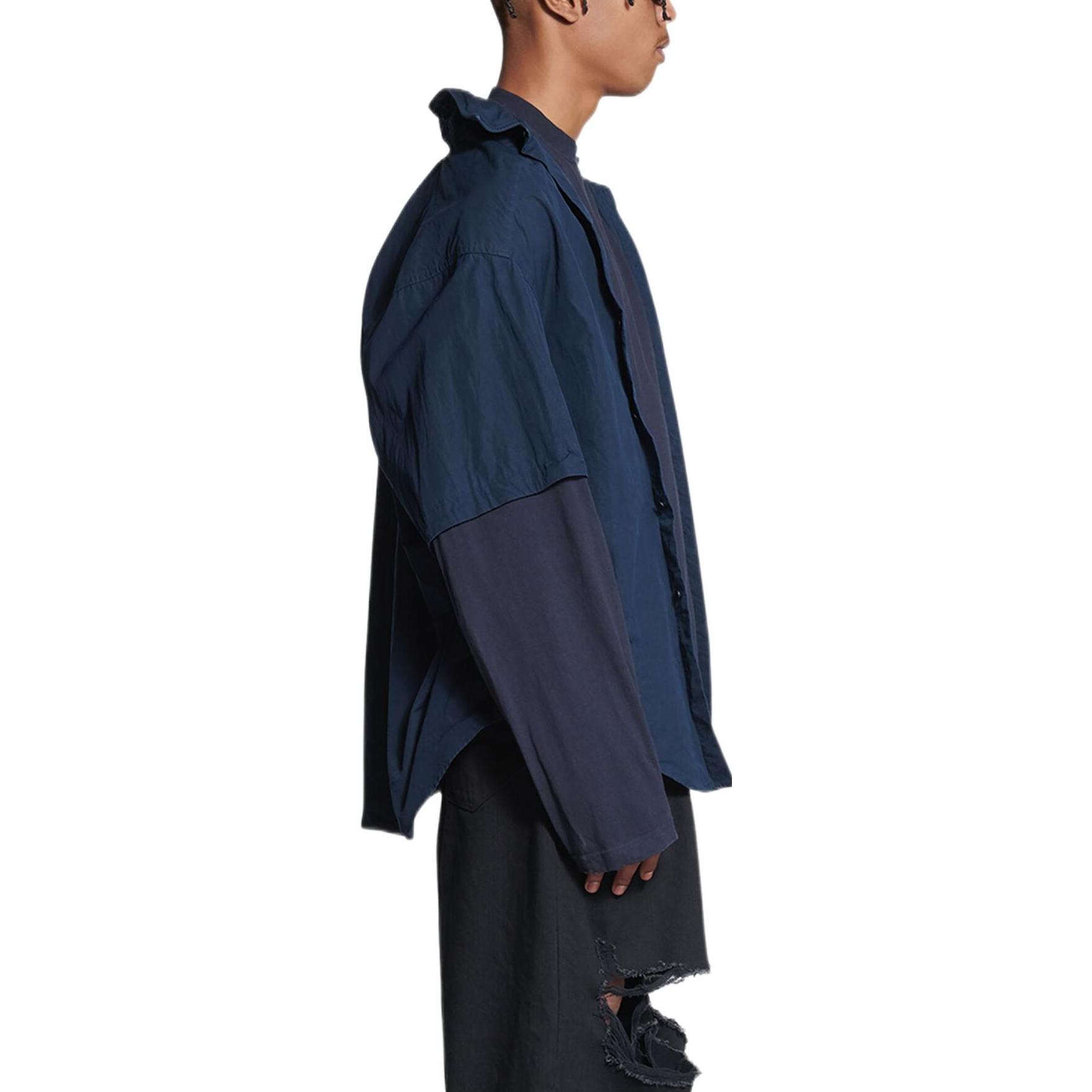 Balenciaga FW22 Patchwork Vintage Long Sleeve Shirt Unisex Navy Blue 699227TYB181000 圖 5