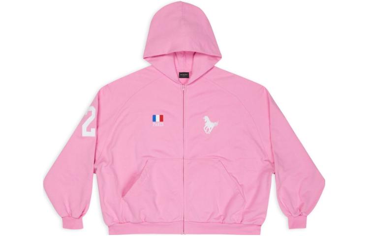 Balenciaga FW22 Pink Distressed Digital Print Zip Hoodie Unisex Couple Style 720425TNVD45630
