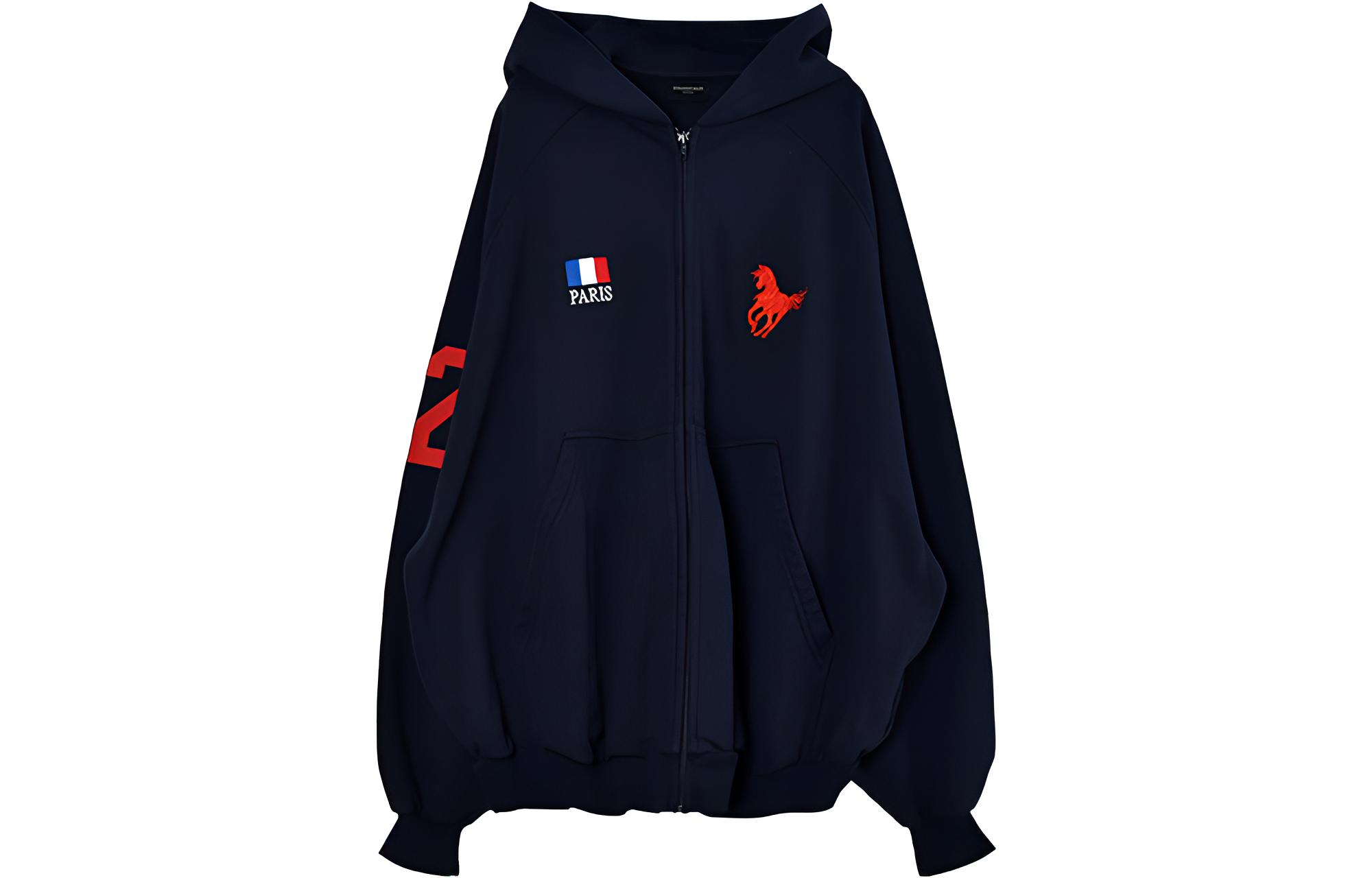 Balenciaga FW22 Pony Embroidery Letter Print Zip Hoodie Navy Blue - Loose Fit 720425TNVD44100