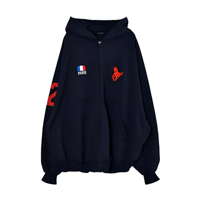 Balenciaga FW22 Pony Embroidery Letter Print Zip Hoodie Navy Blue - Loose Fit 720425TNVD44100