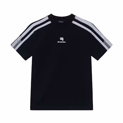 Balenciaga FW22 Printed Striped Crewneck T-Shirt Men’s Black 704070TMVG43869
