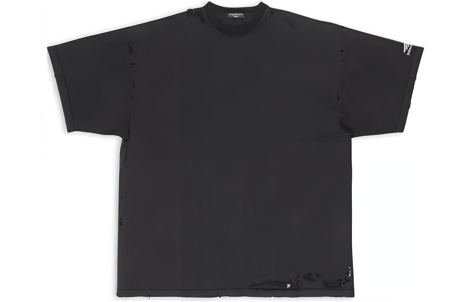 Buy 巴黎世家 FW22 修补做旧宽松版型男女同款黑色T恤. 704056TMVA59034