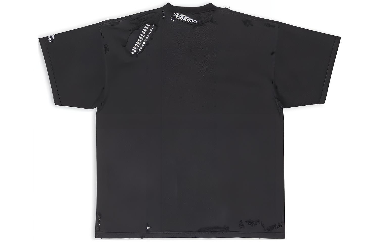 Lookbook 巴黎世家 FW22 修补做旧宽松版型男女同款黑色T恤. 704056TMVA59034