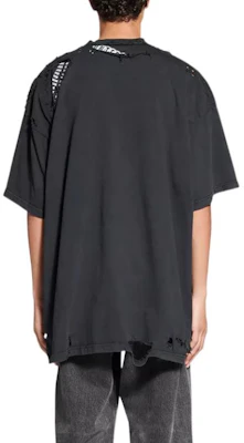 巴黎世家 FW22 修补做旧宽松版型男女同款黑色T恤. 704056TMVA59034 Purchase 巴黎世家 FW22 修补做旧宽松版型男女同款黑色T恤. 704056TMVA59034