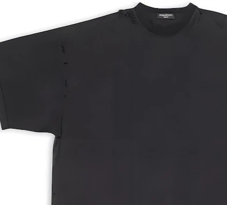 巴黎世家 FW22 修补做旧宽松版型男女同款黑色T恤. 704056TMVA59034 Details for 巴黎世家 FW22 修补做旧宽松版型男女同款黑色T恤. 704056TMVA59034