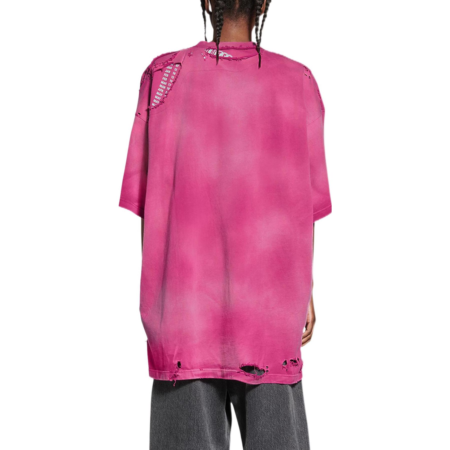 Purchase 巴黎世家FW22修补Logo做旧宽松版粉色男女同款T恤。 704056TMVA50556