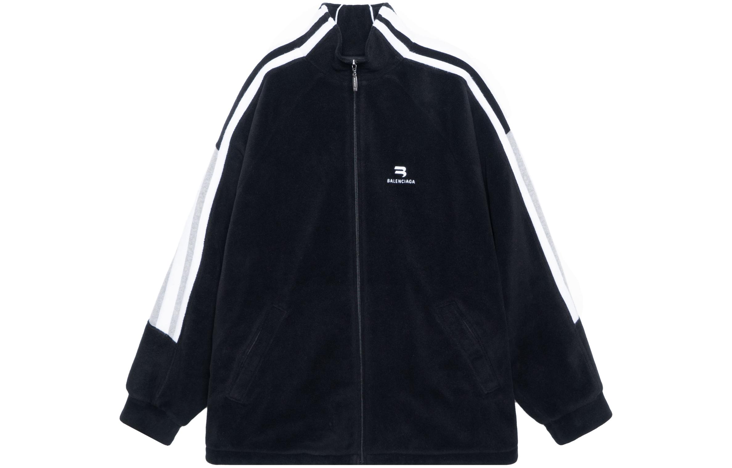 Order Balenciaga FW22 Jaket Track Logo Retro Garis Pria Hitam 704063TMVC73869