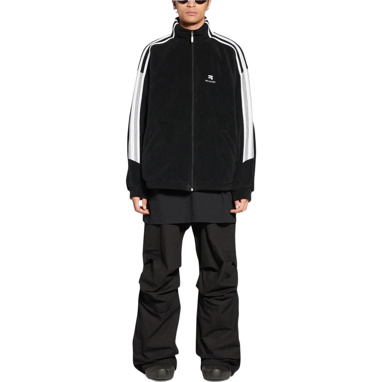 Shop Balenciaga FW22 Jaket Track Logo Retro Garis Pria Hitam 704063TMVC73869