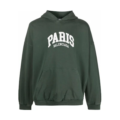 Balenciaga FW22 Solid Logo Print Green Hoodie Regular Fit Pullover. 674986TLVL83011
