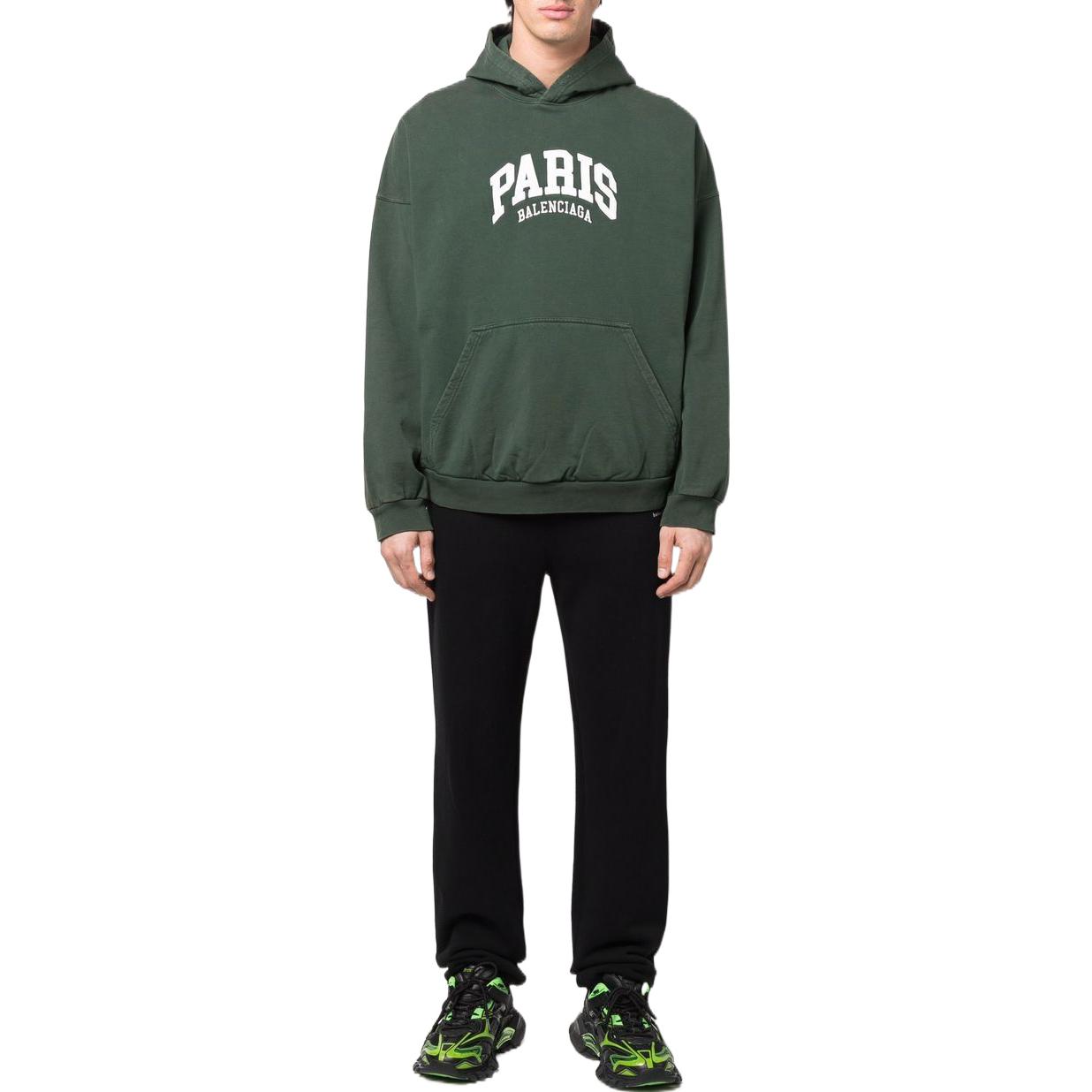Lookbook Balenciaga FW22 Solid Logo Print Green Hoodie Regular Fit  Pullover. 674986TLVL83011