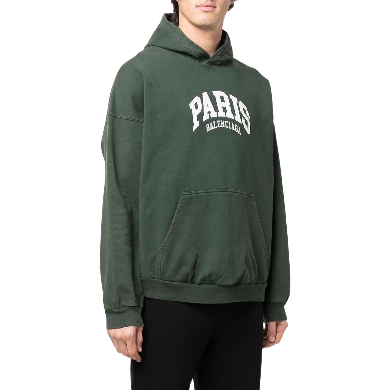 Shop Balenciaga FW22 Solid Logo Print Green Hoodie Regular Fit  Pullover. 674986TLVL83011