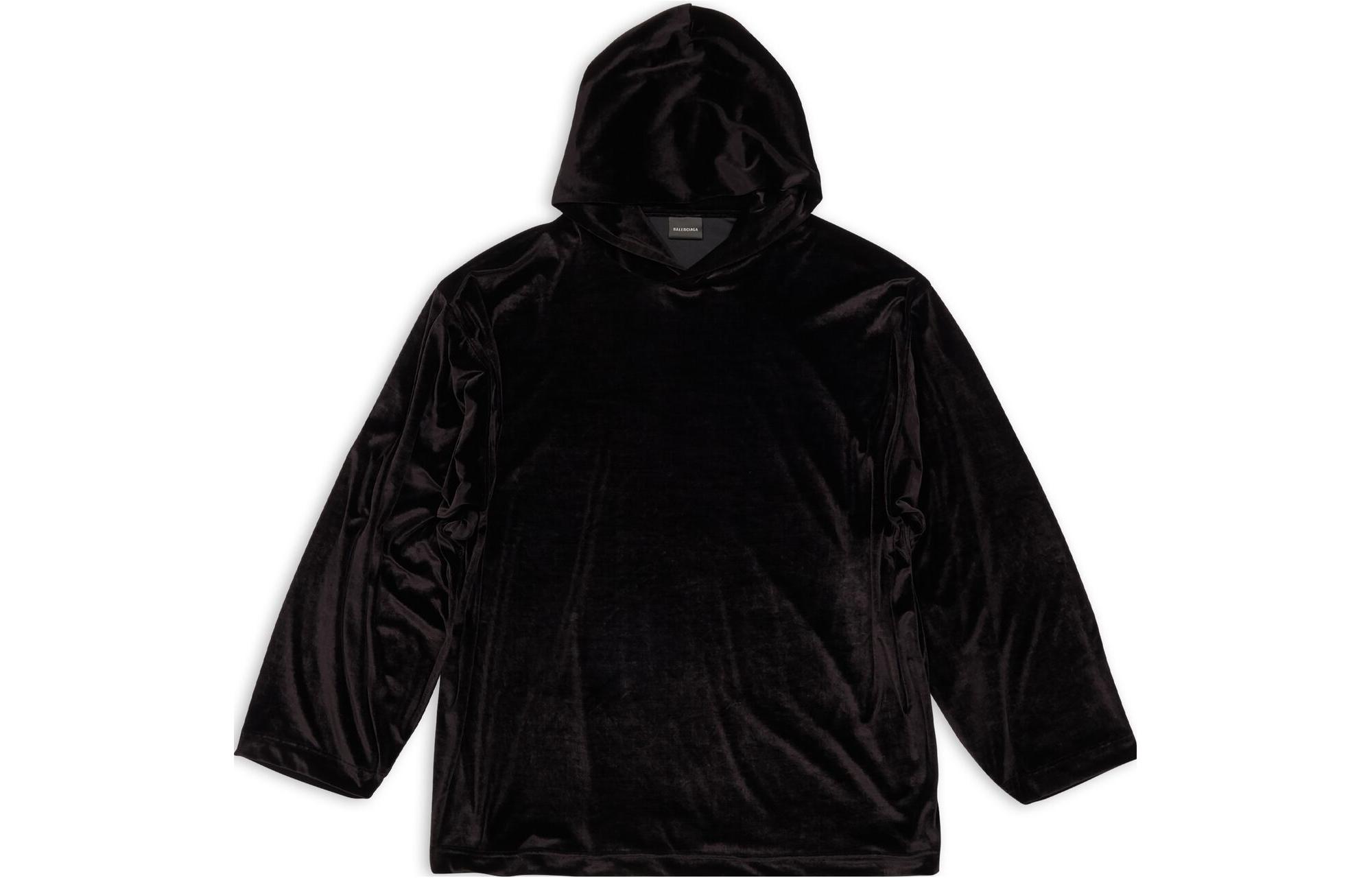 Balenciaga FW22 Solid Suede Hoodie Unisex Oversized Fit Black 720654-TKQ22-1000