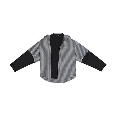 Balenciaga FW22 Striped Double-Layer Button-Up Loose Fit Shirt Black 699227TMM661070