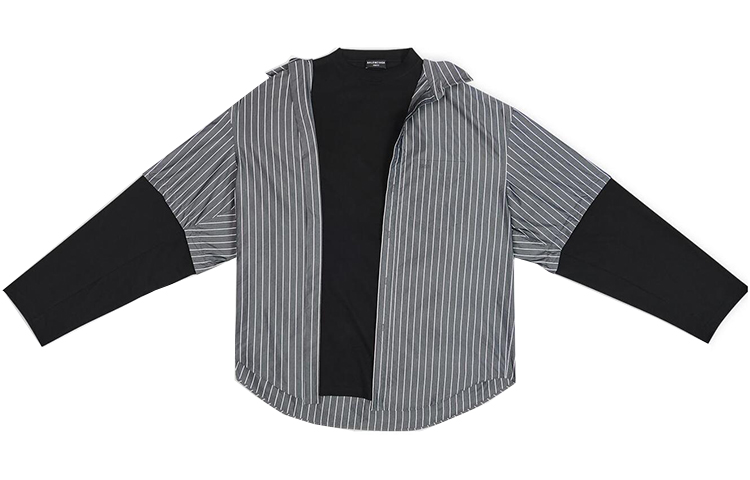 Balenciaga FW22 Striped Double-Layer Button-Up Loose Fit Shirt Black 699227TMM661070 圖 2