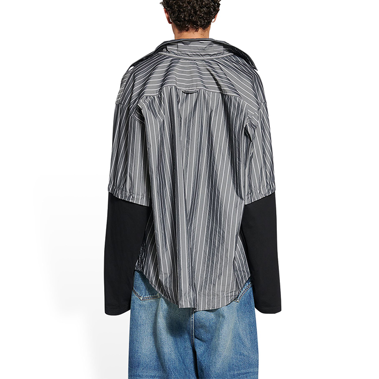 Balenciaga FW22 Striped Double-Layer Button-Up Loose Fit Shirt Black 699227TMM661070 圖 4