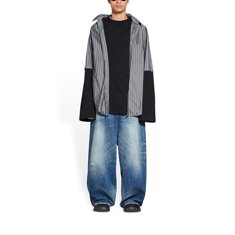 Balenciaga FW22 Striped Double-Layer Button-Up Loose Fit Shirt Black 699227TMM661070 圖 5