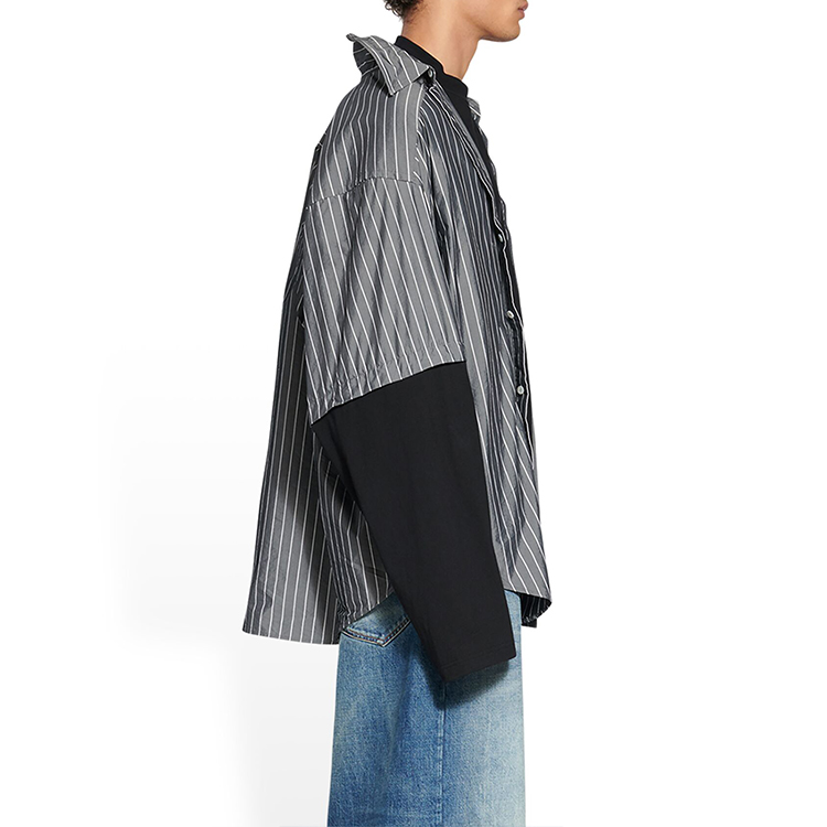 Balenciaga FW22 Striped Double-Layer Button-Up Loose Fit Shirt Black 699227TMM661070 圖 6