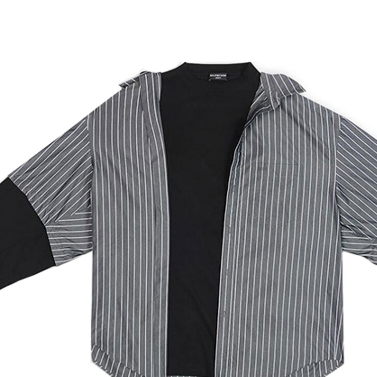 Balenciaga FW22 Striped Double-Layer Button-Up Loose Fit Shirt Black 699227TMM661070 圖 7