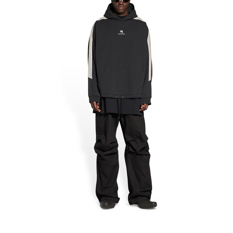 Balenciaga FW22 Striped Logo Print Hoodie  Black Long Sleeve Sweatshirt 704023TMVG23869 圖 4