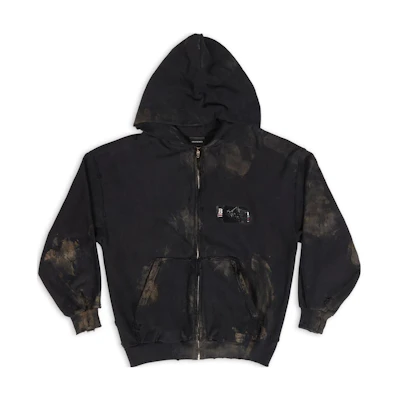 Balenciaga FW22 Tie-Dye Logo Zip-Up Hoodie Oversized Unisex - Black. 720424-TNVK5-1089