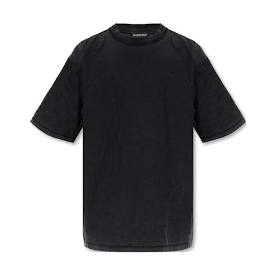 Balenciaga FW22 Unisex Black Washed Effect Crewneck T-Shirt. 698816TMVN41000