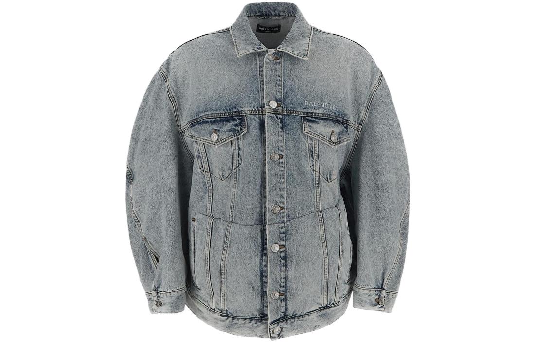 Balenciaga FW22 Unisex Washed Denim Twill Long Sleeve Jacket Blue. 706654TDW144824