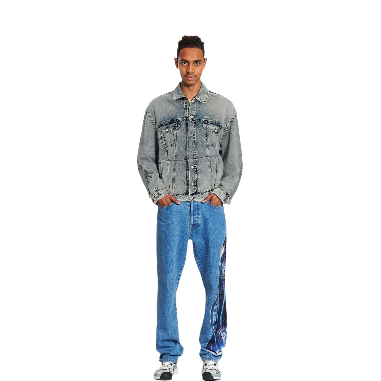 Shop Balenciaga FW22 Unisex Washed Denim Twill Long Sleeve Jacket Blue. 706654TDW144824
