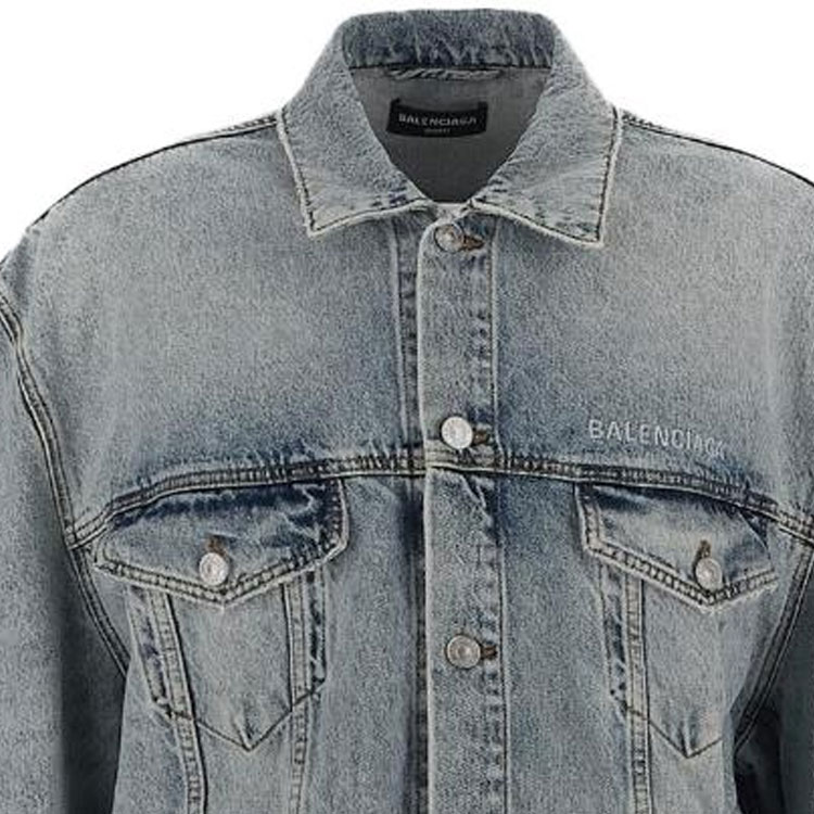 Details for Balenciaga FW22 Unisex Washed Denim Twill Long Sleeve Jacket Blue. 706654TDW144824