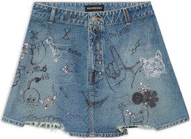 Balenciaga FW22 Vintage Graffiti Denim Skirt Blue - Regular Fit Short Length 719295TNW564268 Balenciaga FW22 Vintage Graffiti Denim Skirt Blue - Regular Fit Short Length 719295TNW564268