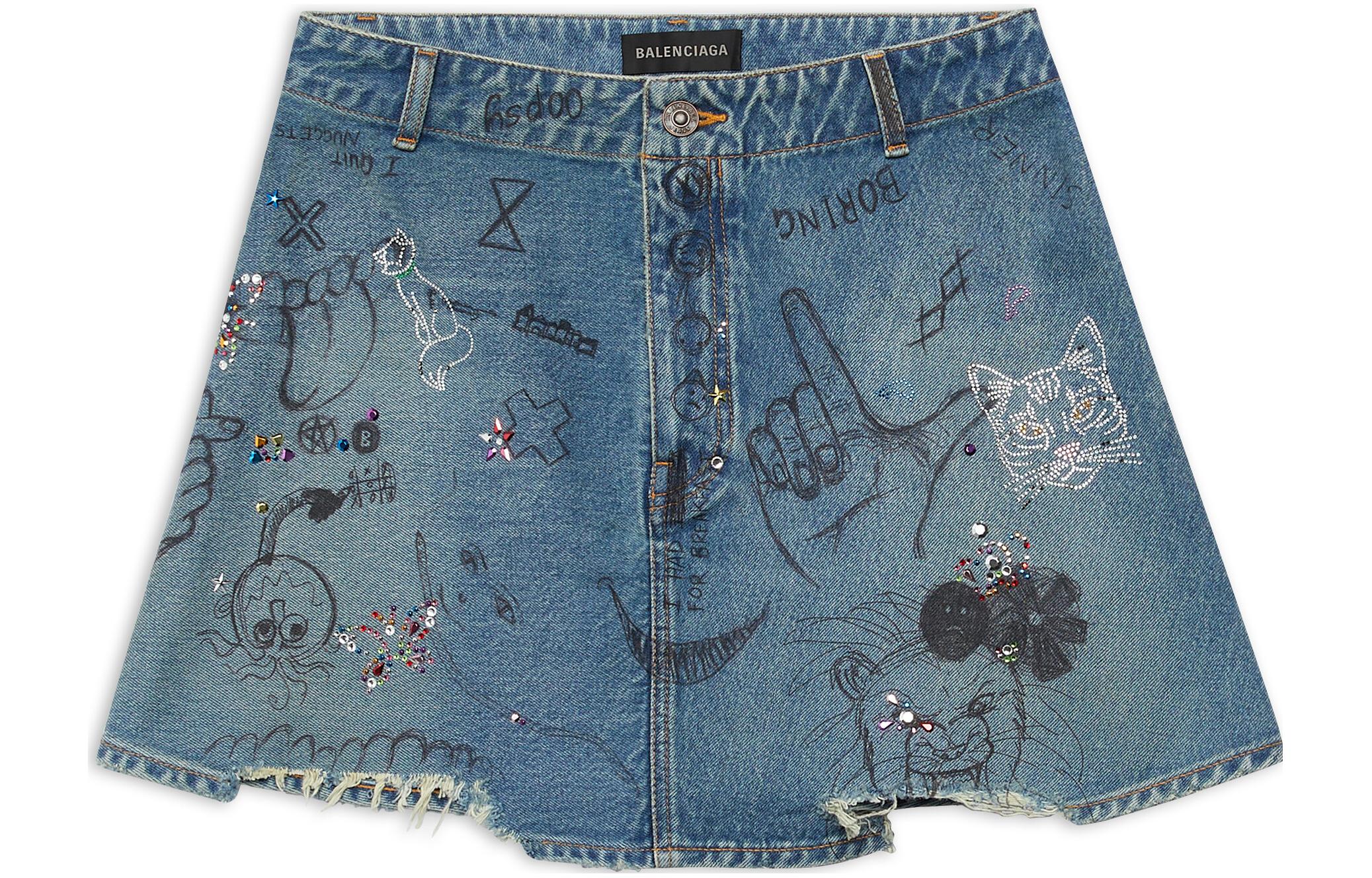 Order 발렌시아가 FW22 빈티지 그래피티 데님 스커트 블루 - 레귤러핏 숏기장 719295TNW564268