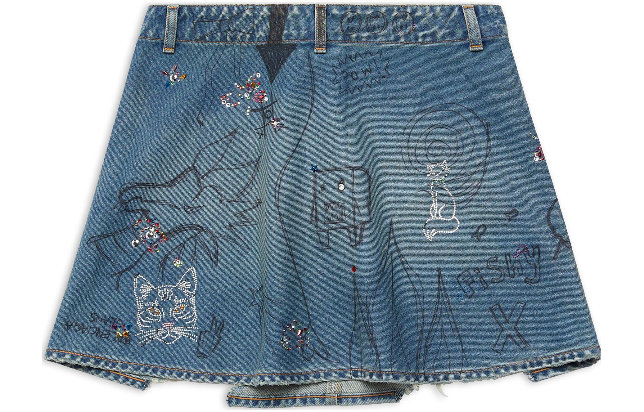 Lookbook 발렌시아가 FW22 빈티지 그래피티 데님 스커트 블루 - 레귤러핏 숏기장 719295TNW564268