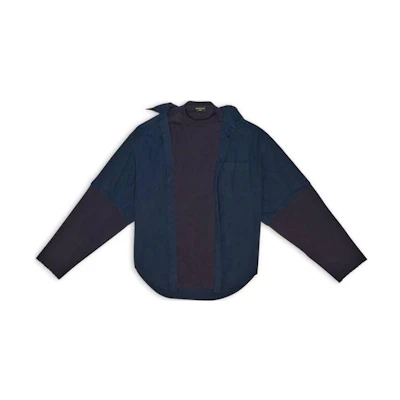 Balenciaga FW22 Vintage Spliced Long Sleeve Shirt Relaxed Fit Blue Menswear. 699227TYB184100